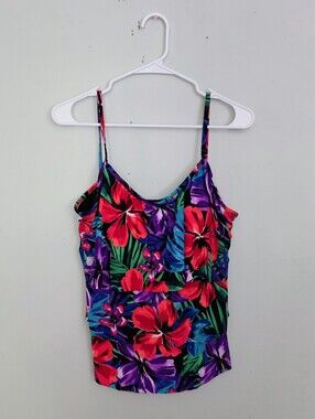 BOGO Caribbean Joe Black Floral Tankini Top